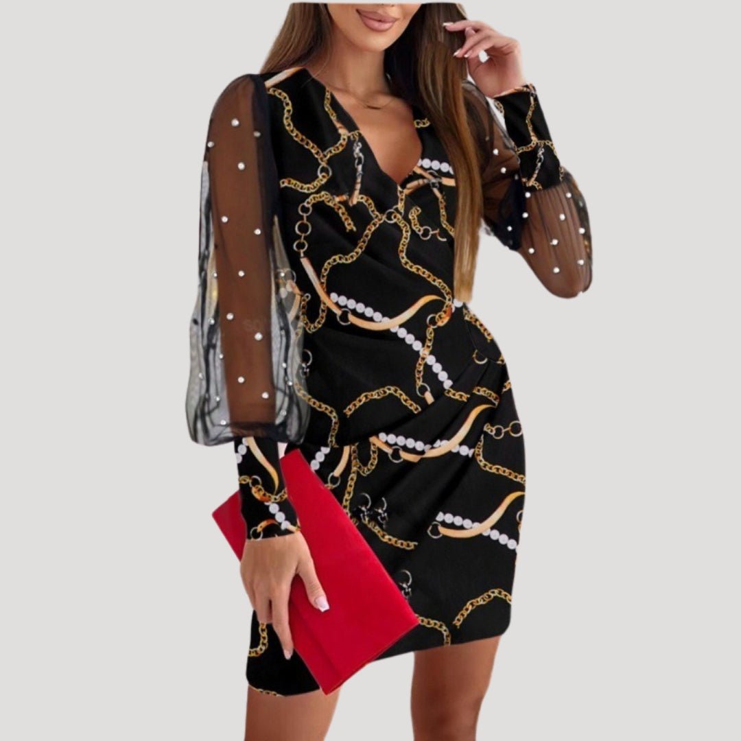 Jenny | Women’s Mini Wrap Dress Sheer Sleeve V Neck