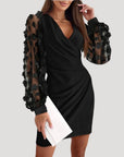 Jenny | Women’s Mini Wrap Dress Sheer Sleeve V Neck