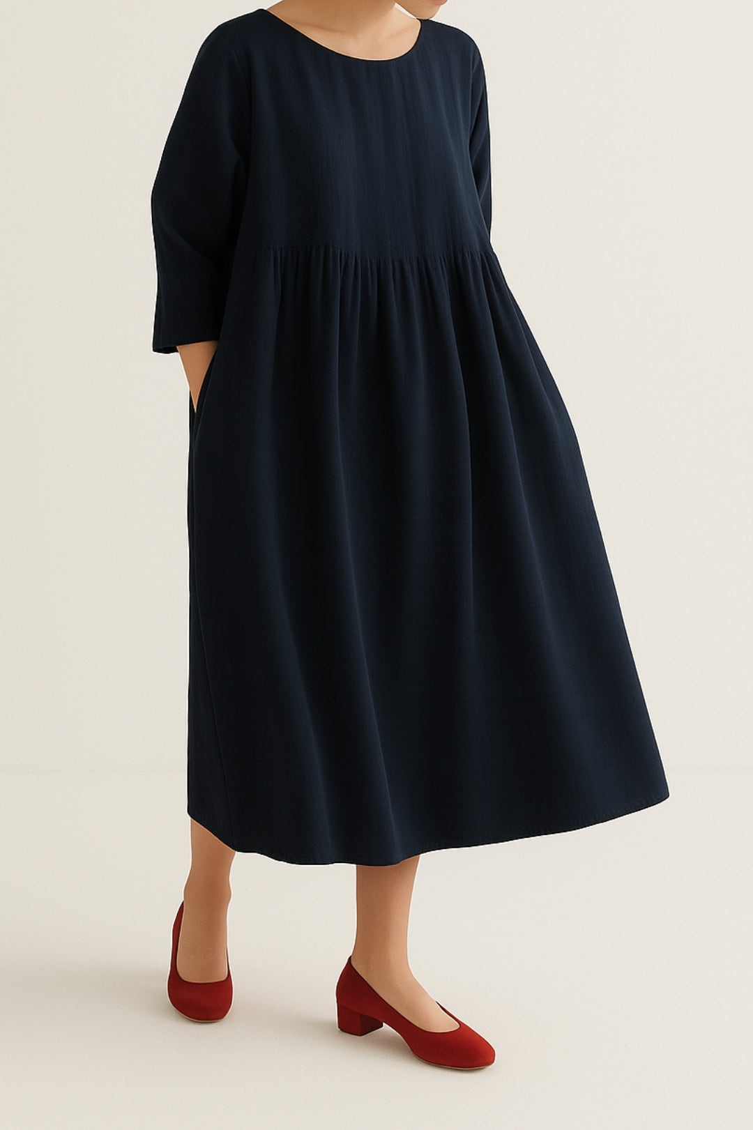 Violet | Women’s Relaxed Fit Midi Dress Front Pleats