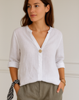 Gabrielle | Women’s V-Neck Button Detail Relaxed Blouse