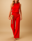 Women’s Wide Leg Jumpsuit – Round Neck Mid-Waist Fit for Elegant Styling