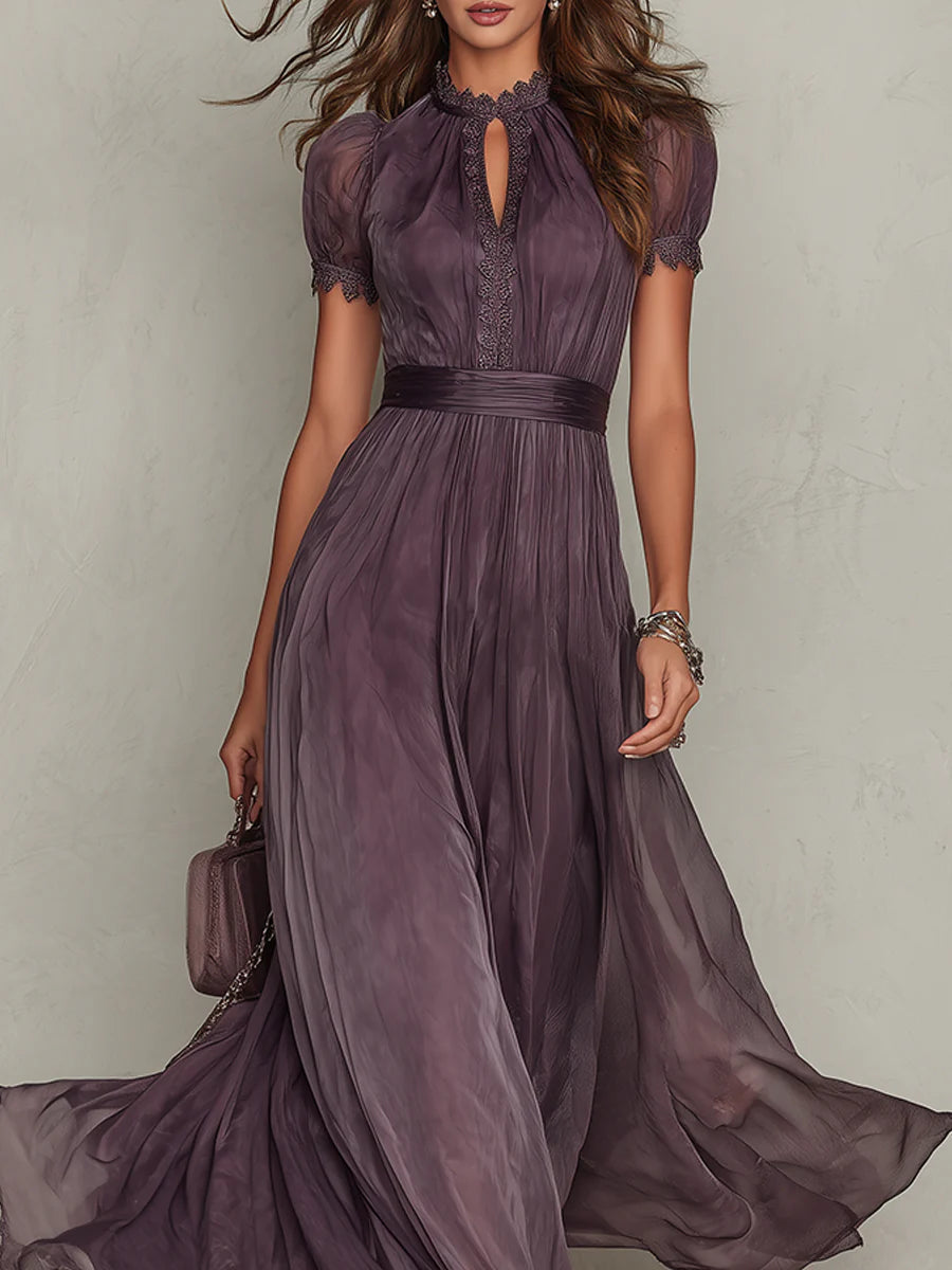 Sienna - Long Violet Dress with Keyhole Neckline