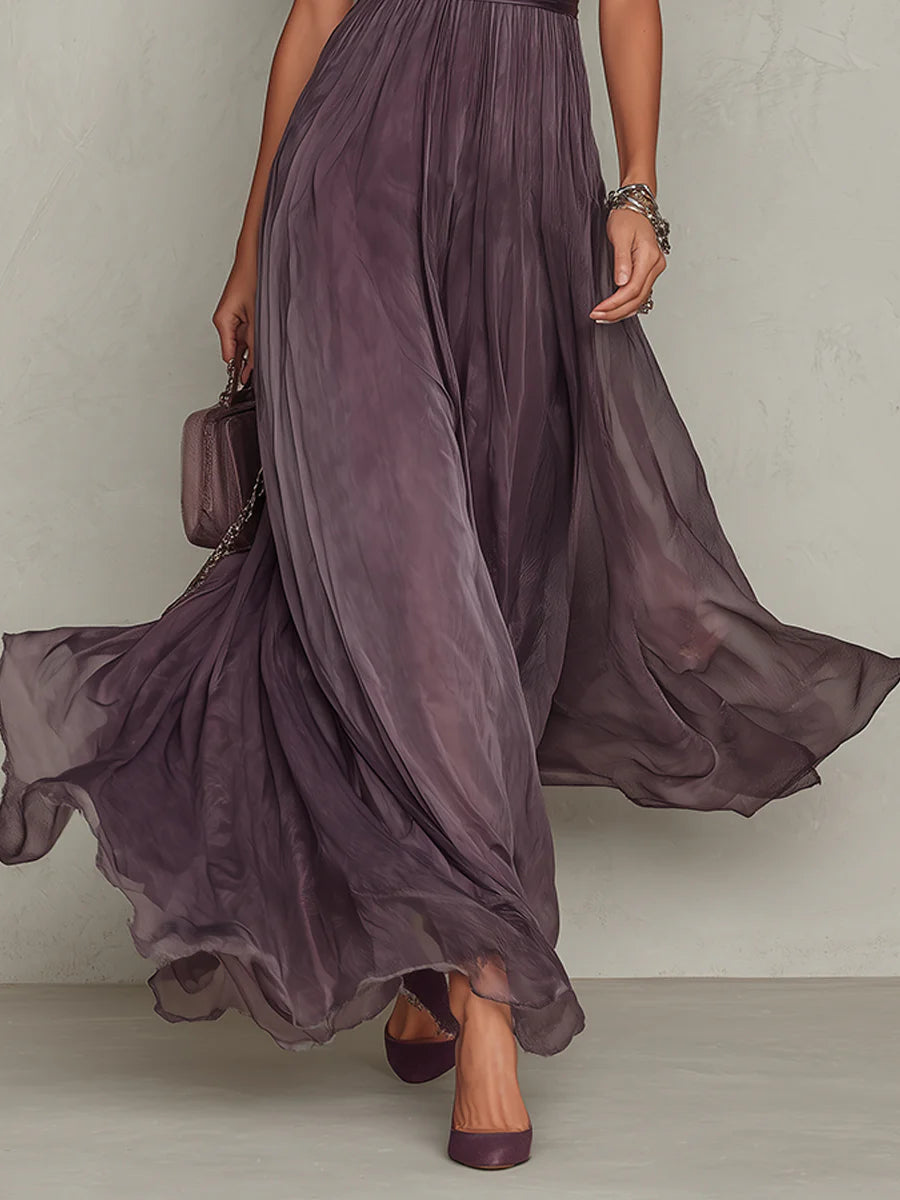 Sienna - Long Violet Dress with Keyhole Neckline