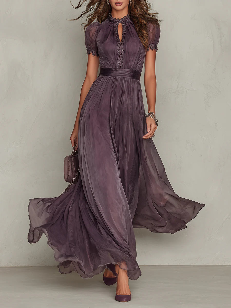 Sienna - Long Violet Dress with Keyhole Neckline