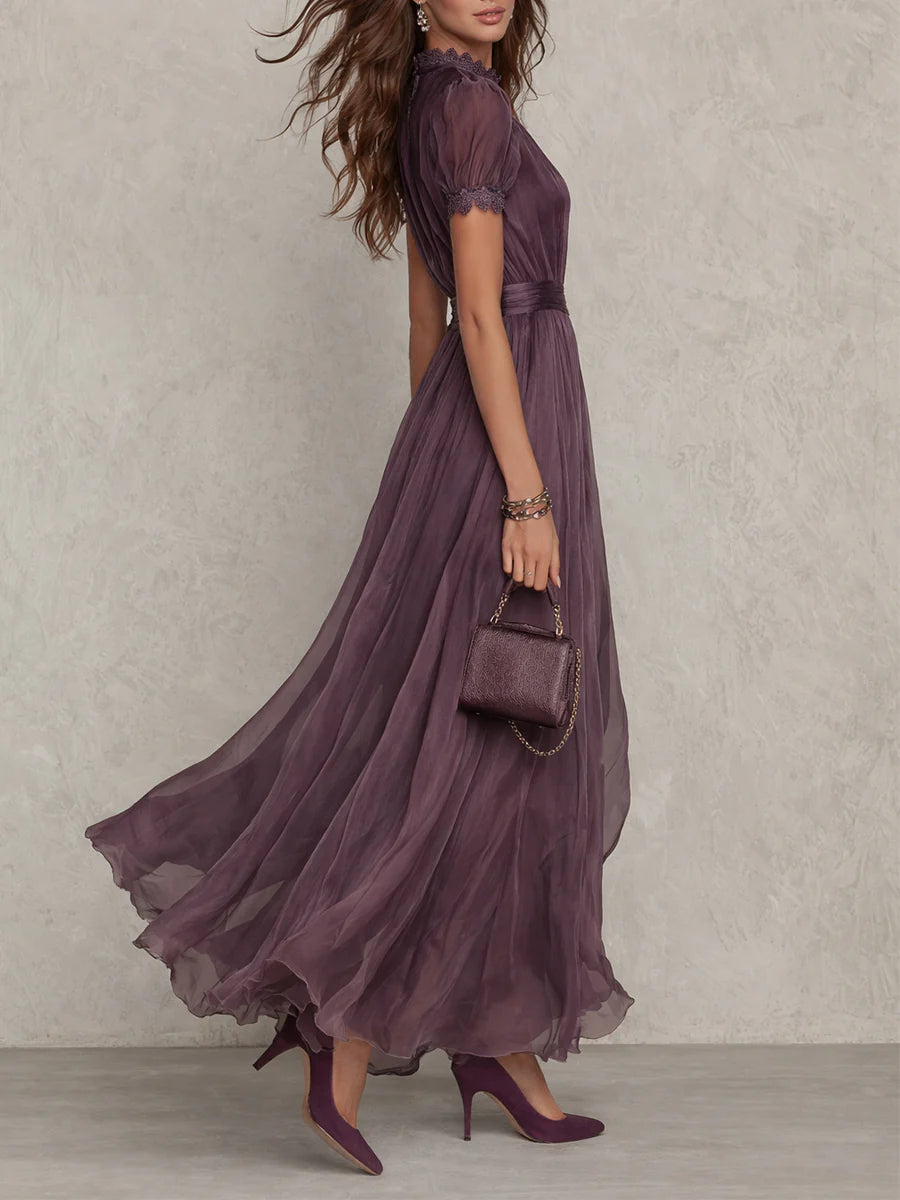 Sienna - Long Violet Dress with Keyhole Neckline