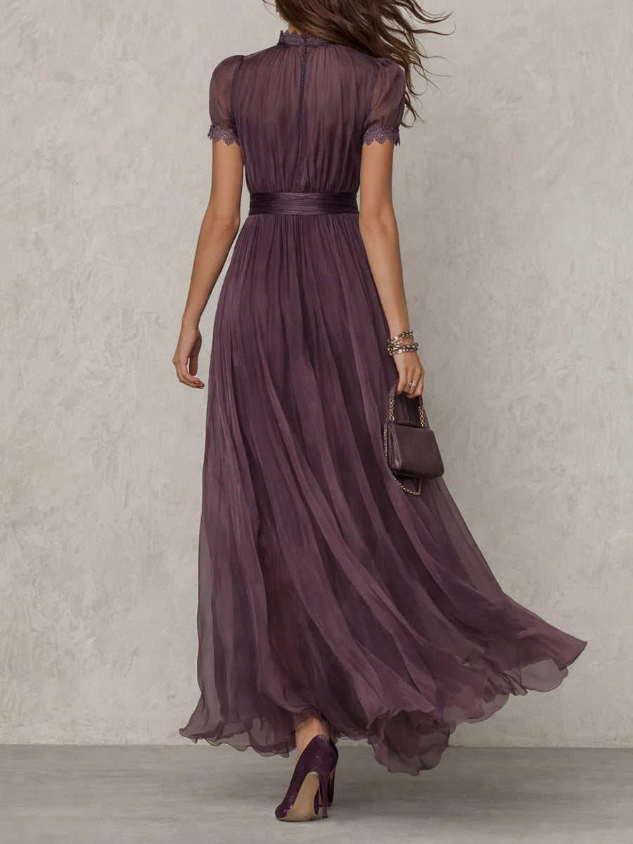 Sienna - Long Violet Dress with Keyhole Neckline