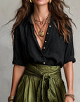 Makenzie | Two-Piece Set: Black Top and Olive Green Midi Skirt