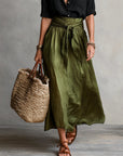 Makenzie | Two-Piece Set: Black Top and Olive Green Midi Skirt