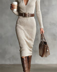 Diane | Knitted Midi Dress with Belt and High Neck