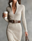 Diane | Knitted Midi Dress with Belt and High Neck