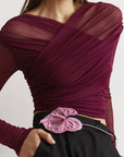Michelle | Women Ruched Mesh Long Sleeve Top