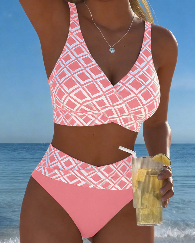 Two-Piece Bikini with Bra Cut and Diamond Pattern