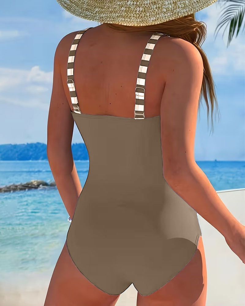 Striped Color Block Swimsuit