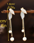 Long Pearl Leaf Earrings