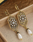 Vintage Golden Inlaid Pearl Earrings
