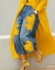Adelaide - Linen Shirt Dress and Floral Jeans Set