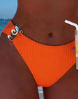 Vertical Pattern Bikini with Metal Buckle Split