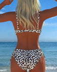 Two-Piece Swimsuit with Knot and Leopard Print