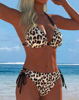 Bikini with Leopard Print Halter Neck and Straps