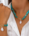 Turquoise & Pearl Necklace Bracelet Set