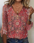 Arabella | Ed Print 3/4 Sleeve V-Neck Top