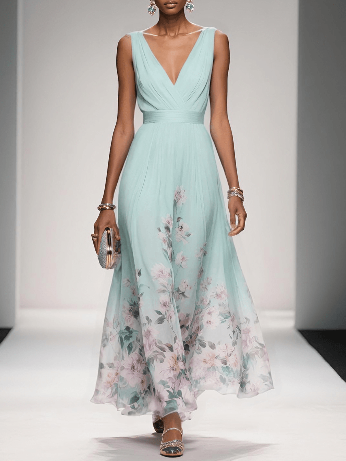 Taylor | Women Floral Chiffon Summer Maxi Dress
