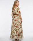 Odelia | Round Neck Three Quarter Sleeve Belted Maxi Dress