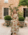 Odelia | Round Neck Three Quarter Sleeve Belted Maxi Dress