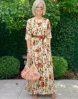 Odelia | Round Neck Three Quarter Sleeve Belted Maxi Dress