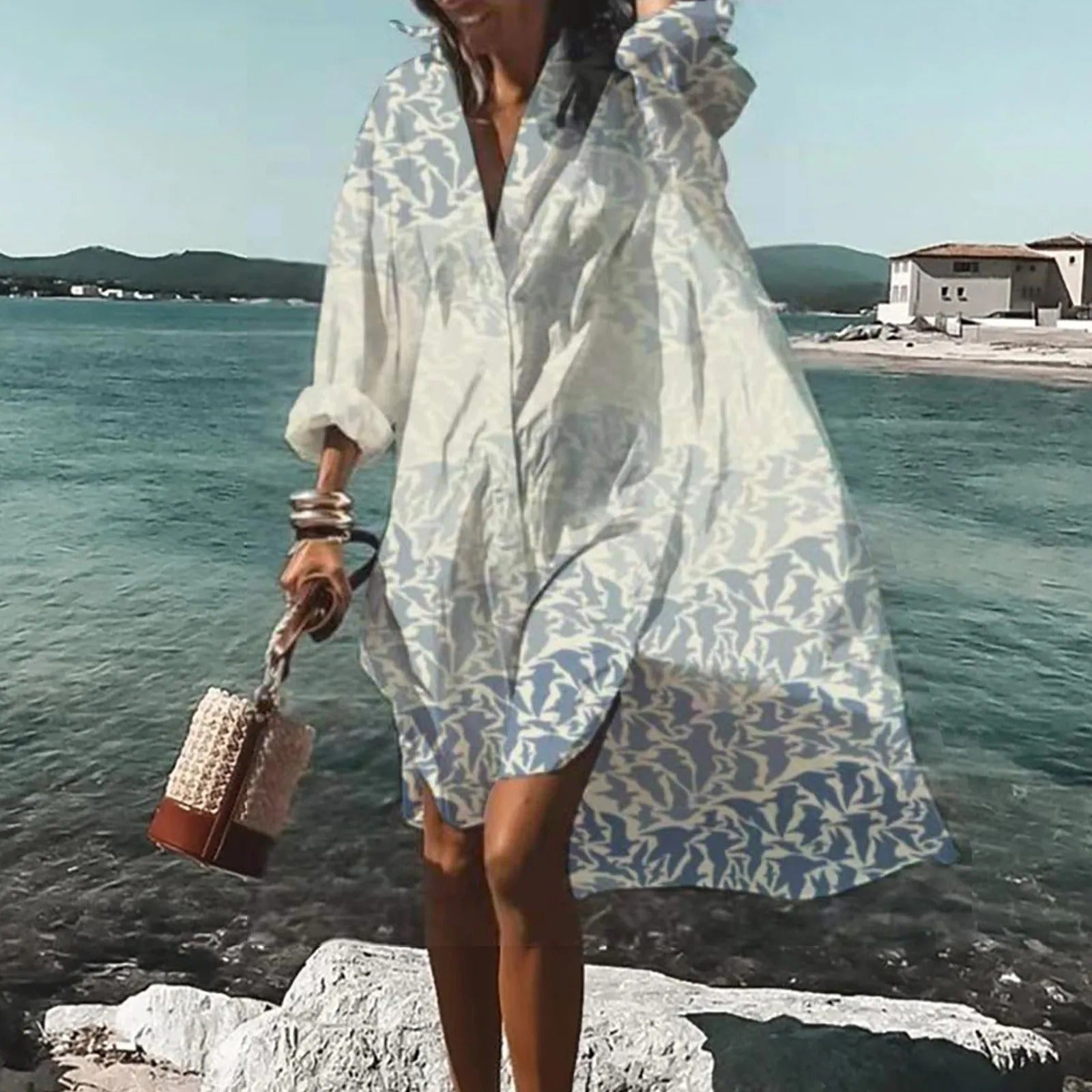 Claire | Women Casual Printed Shirt Midi Dress
