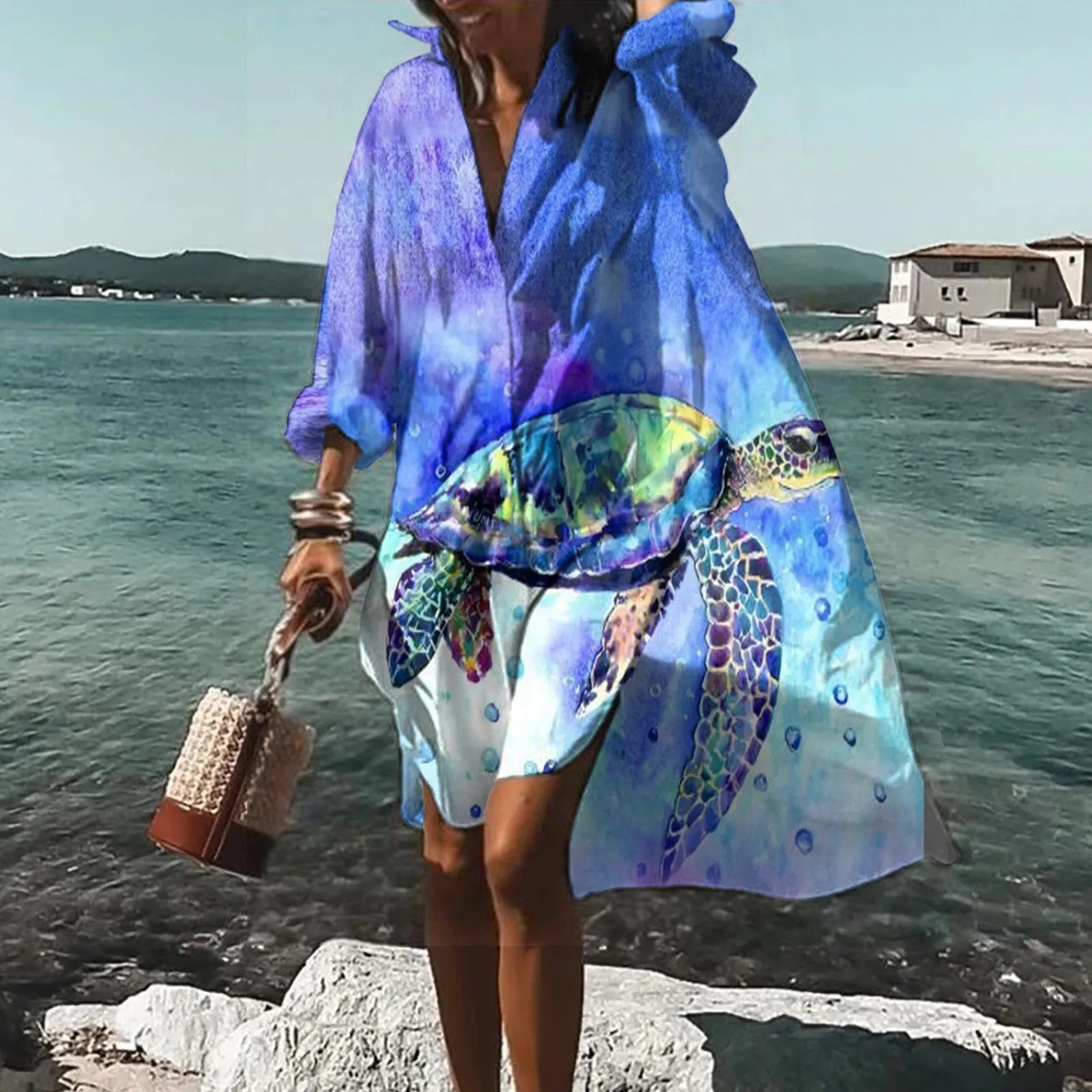Claire | Women Casual Printed Shirt Midi Dress