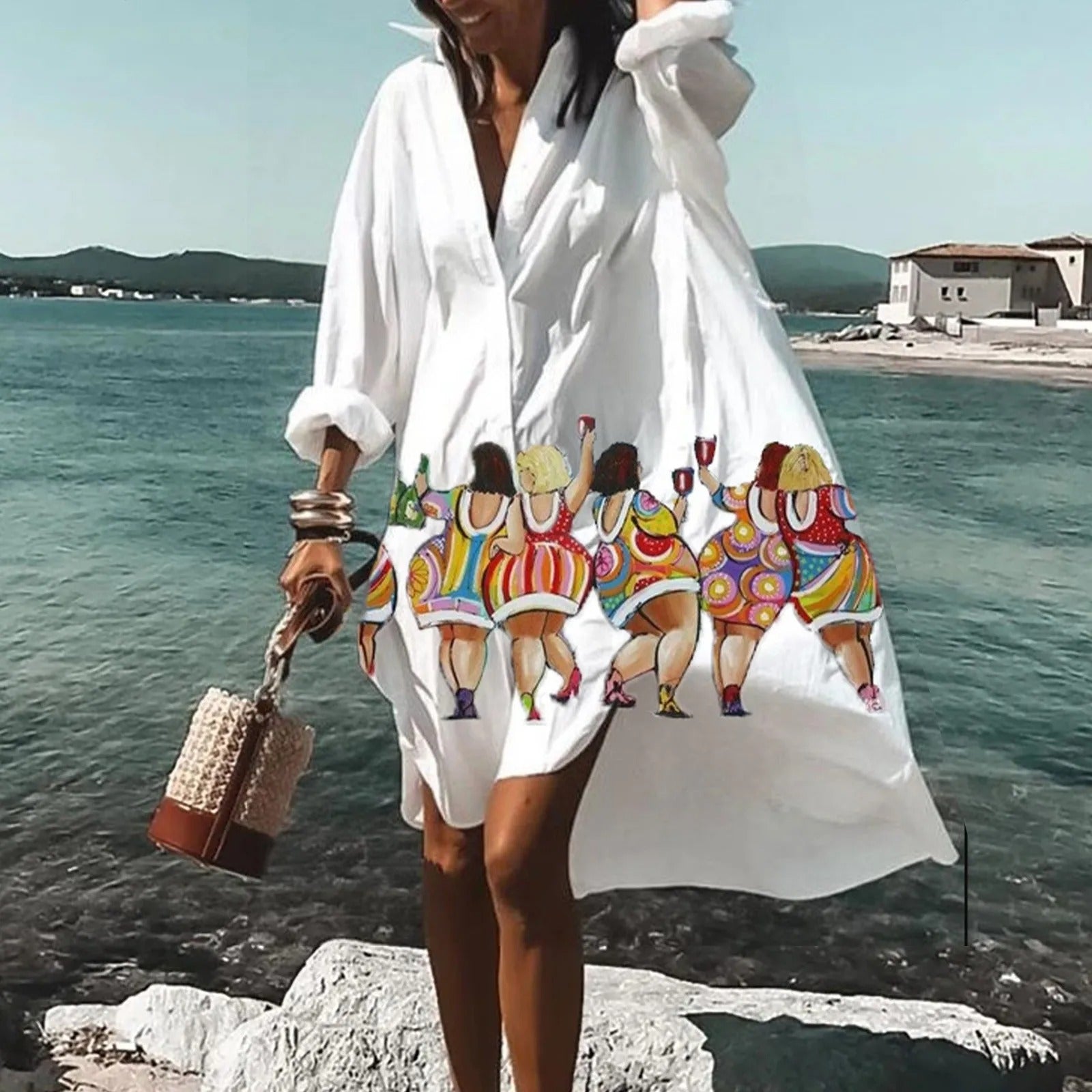 Claire | Women Casual Printed Shirt Midi Dress