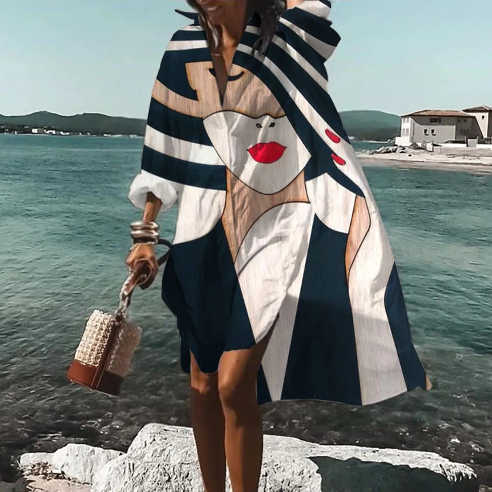 Claire | Women Casual Printed Shirt Midi Dress