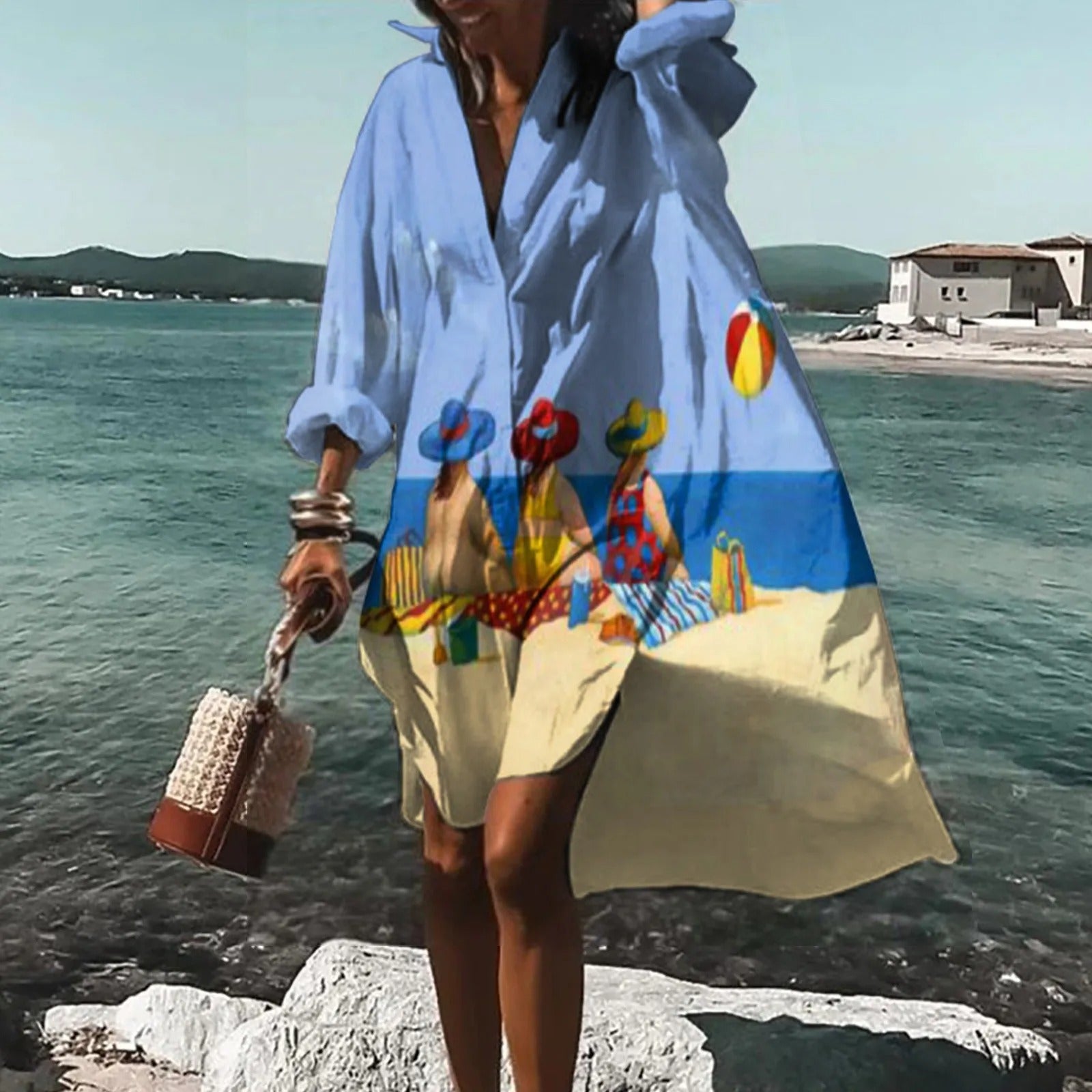 Claire | Women Casual Printed Shirt Midi Dress