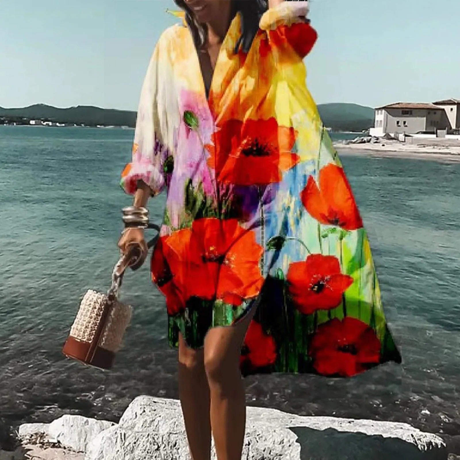 Claire | Women Casual Printed Shirt Midi Dress