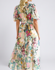 Eulalie | V Neck Short Sleeve Gathered Waist Midi Dress