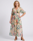 Eulalie | V Neck Short Sleeve Gathered Waist Midi Dress