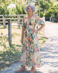 Eulalie | V Neck Short Sleeve Gathered Waist Midi Dress