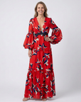Isolde | V Neck Tie Waist Long Sleeve Maxi Dress