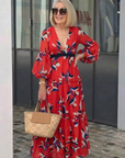 Isolde | V Neck Tie Waist Long Sleeve Maxi Dress