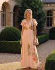 Calista | V Neck Short Sleeve Pleated Floral Maxi Dress