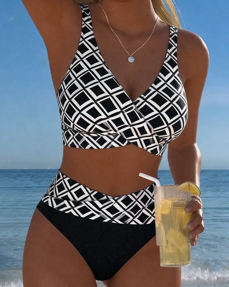 Two-Piece Bikini with Bra Cut and Diamond Pattern