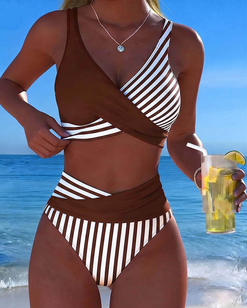 Bikini Crossed Stripes Printed