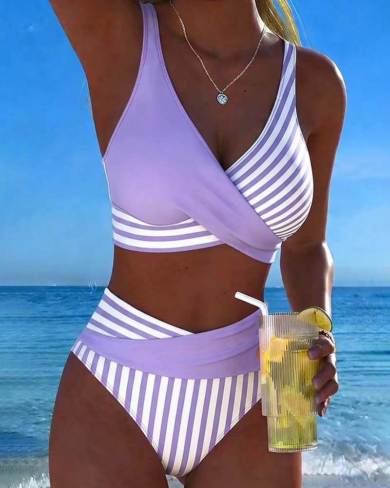 Bikini Crossed Stripes Printed