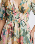 Eulalie | V Neck Short Sleeve Gathered Waist Midi Dress