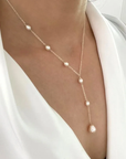 Cascading Pearl Lariat Necklace