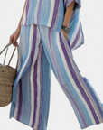 Faelith | Elegant Mauve Pastel Top & Striped Linen Pants