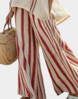 Mirella | Sophisticated Textured Red-Stripe Top & Linen Pants