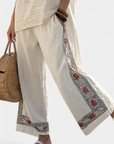 Tameric | Sophisticated Embroidered Raw Blouse & Wide Pants