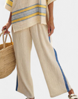 Jaxmere | Comfortable Blue-Yellow Mediterranean Top & Linen Pants